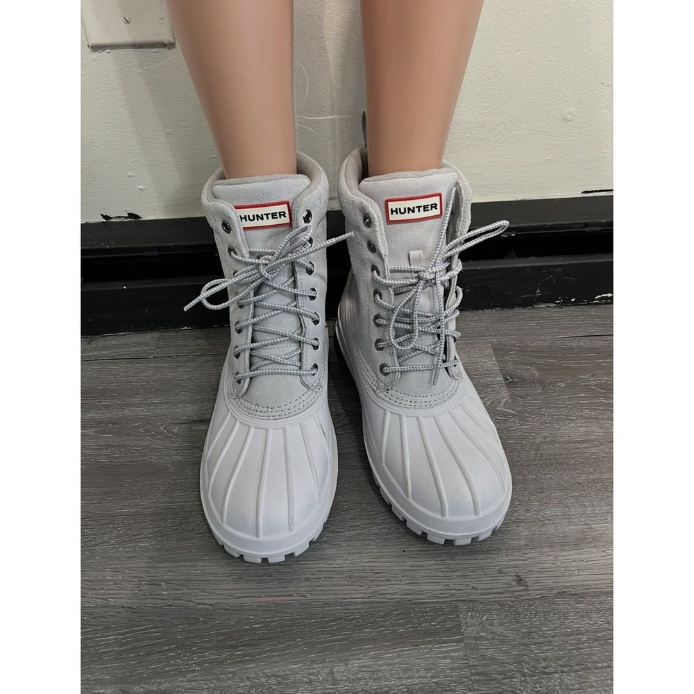 Hunter Gray White Winter Snow Boots Waterproof Lace-Up Duck Boots Size 12M Flaws